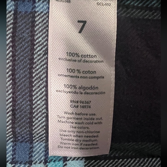 OshKosh Boys Size 7 Hooded Blue Plaid Button Down - Picture 3 of 3